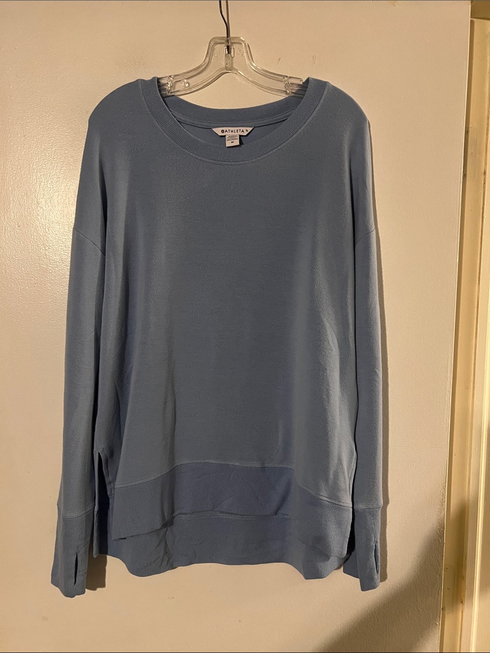 Athleta super soft blue round neck sweatshirt. Thumb holes!!!